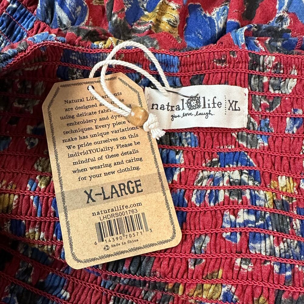 Natural Life Megan Smocked Midi Dress Floral Ruffle Square Neck Sleeveless Boho - Picture 10 of 12